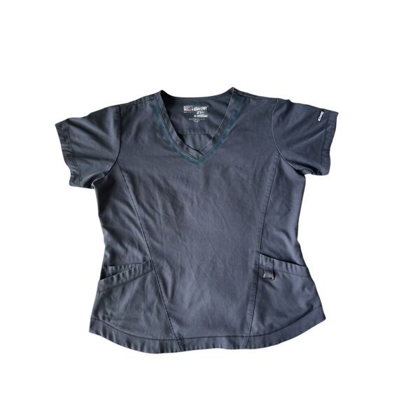 Grey’s Anatomy Women’s Gray Scrub Top Size Large V-Neck 3 Pocket Stretch 7187 - Picture 2 of 7